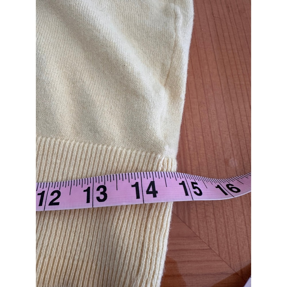 Lauren Conrad Yellow V-Neck Puff Sleeve Pointelle Knit Sweater Top Womens Medium - Picture 8 of 8